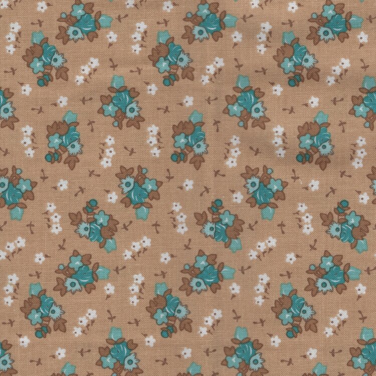 Riley Blake Home Town wit bruin blauw bloemetje