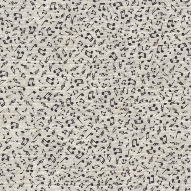 Stof a/s muzieknoten zwart op ecru