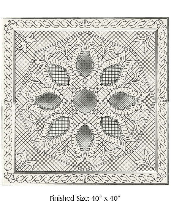 Wholecloth Quilt Top Feathered Pineapple Wallhanging naturel