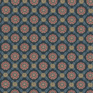 Henry Glass Fabrics Lille, blauw met rode rozetten