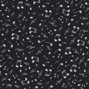 Stof a/s muzieknoten wit op zwart
